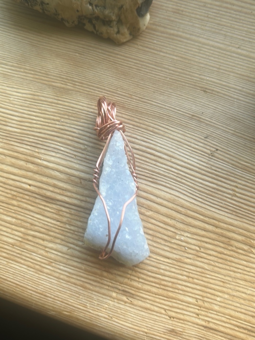 Handcrafted Blue Agate Druzy Crystal Pendant Wrapped in Gold Wire